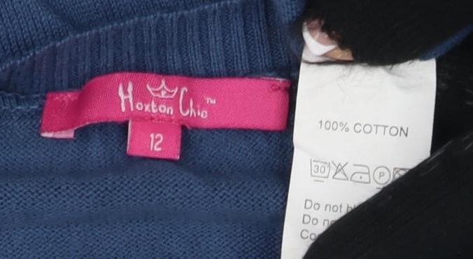 H&M Women's Blue Button-Up Short Sleeve Top Size 12