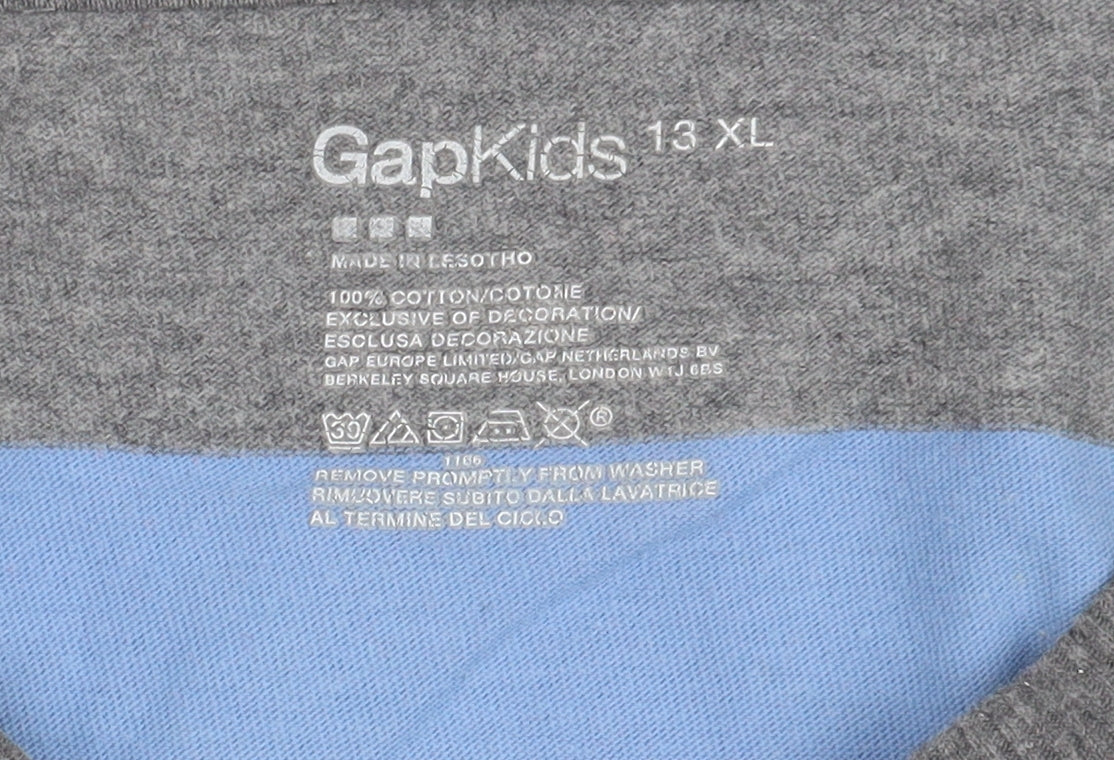 Gap Teens Blue Grey Striped Long Sleeve T-Shirt, Regular Fit
