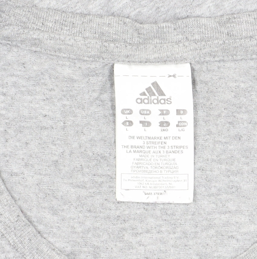Brand and care label for Adidas Men's Grey Regular Fit T-Shirt -, size L