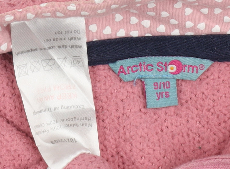 Close-up detail of Arctic Storm girls’ pink fleece henley sweatshirt 9-10 years