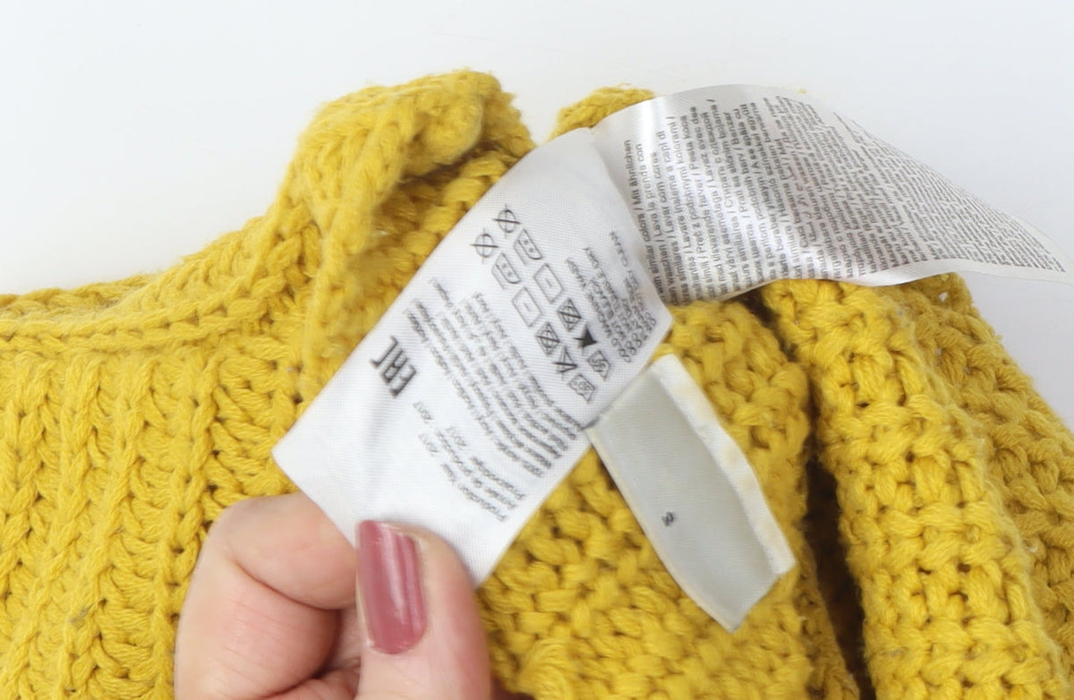 H&M Women Yellow Chunky-Knit Pullover Jumper