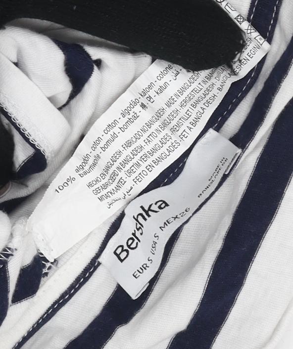 Bershka Unisex White Striped Sleeveless T-Shirt Size 8
