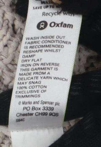 Marks & Spencer Women's Beige Full Zip Cotton Jumper Size 16