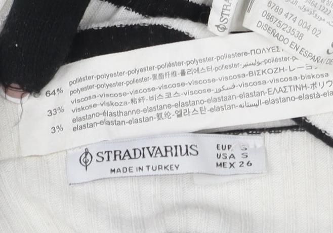 Stradivarius Women’s White Striped Off Shoulder Top Size 8