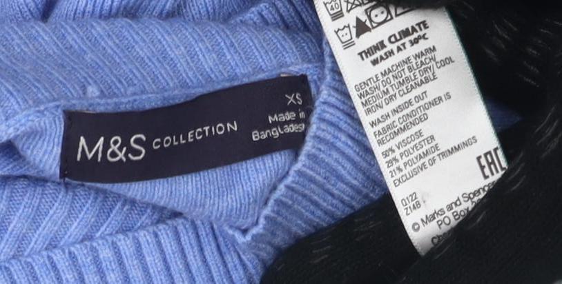 Marks and Spencer Women's Blue Mock Neck Jumper XS