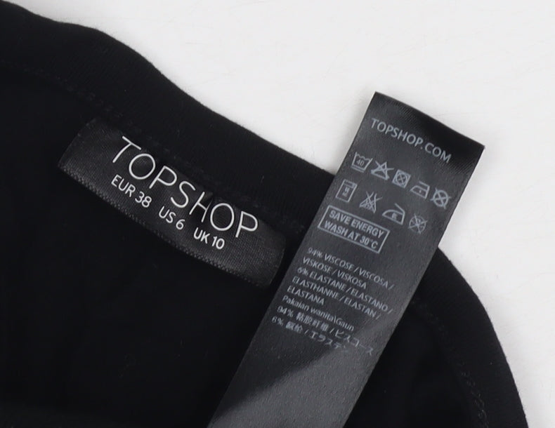 Topshop Women's Black Bodycon Dress, Size 10, Long