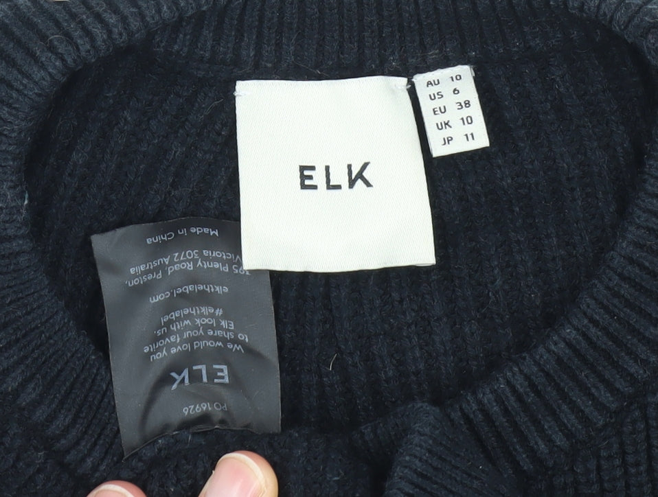 ELK Women's Black Pullover Jumper, Size 10, Crew Neck