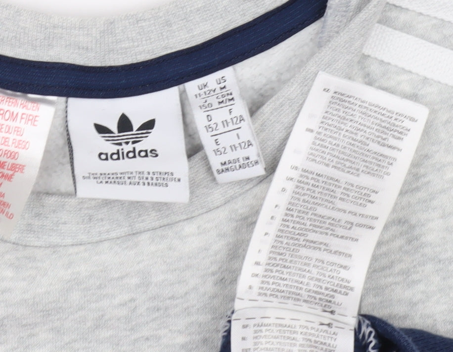 Adidas Boys Grey Blue Sweatshirt 12Y Logo Pullover