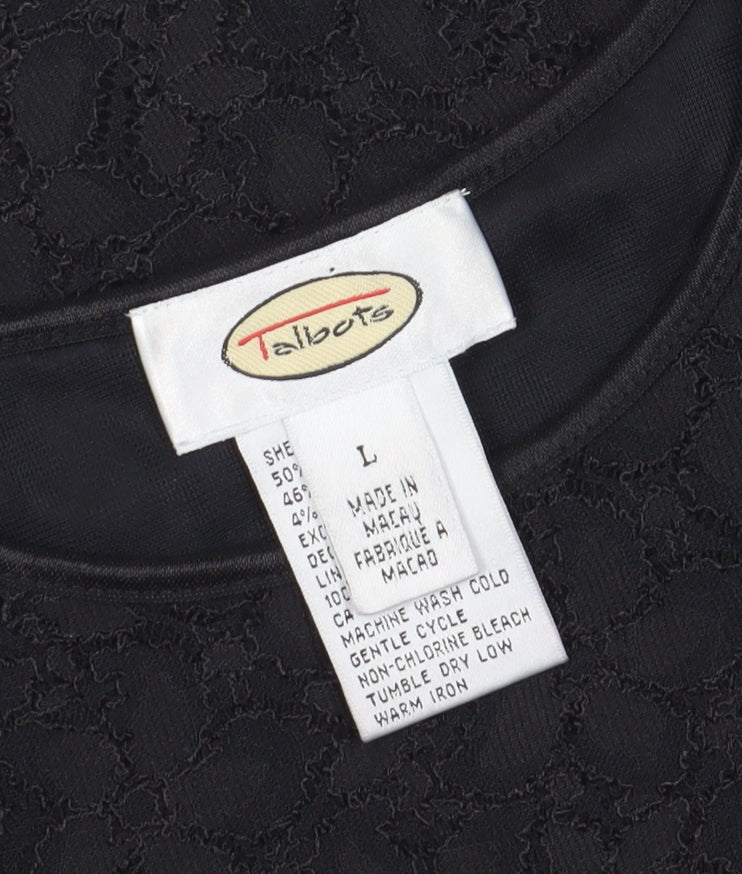 Talbots Women's Black Lace T-Shirt L, Casual, Short Sleeve