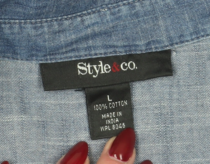Style & Co Women's Blue Chambray Button-Up Shirt L