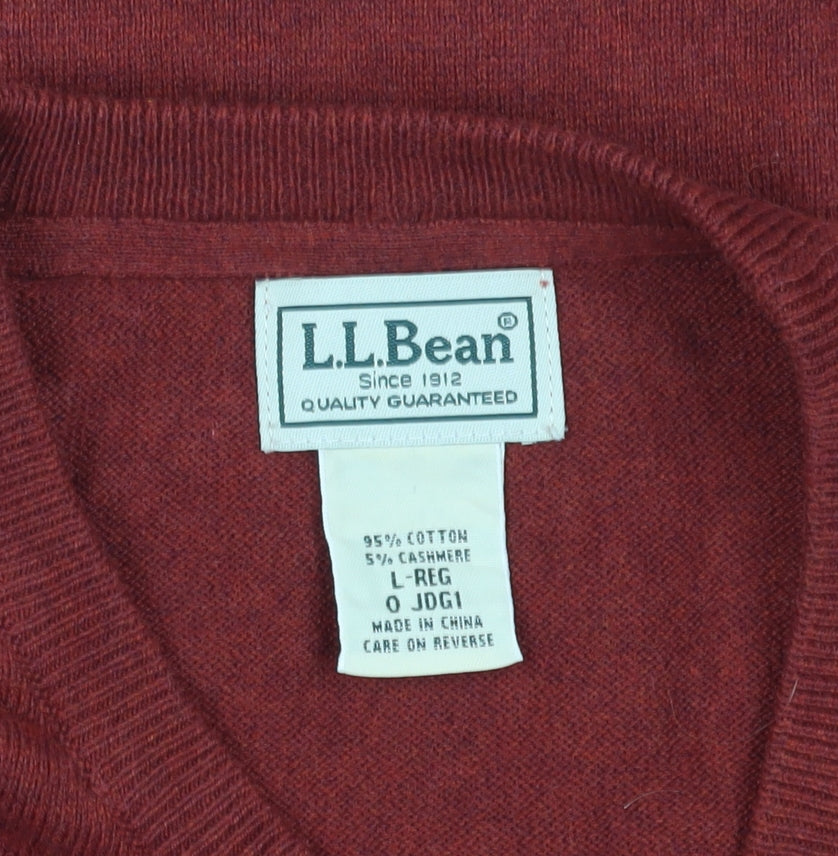 L.L. Bean Men's Red Pullover Jumper, Size L, Crew Neck