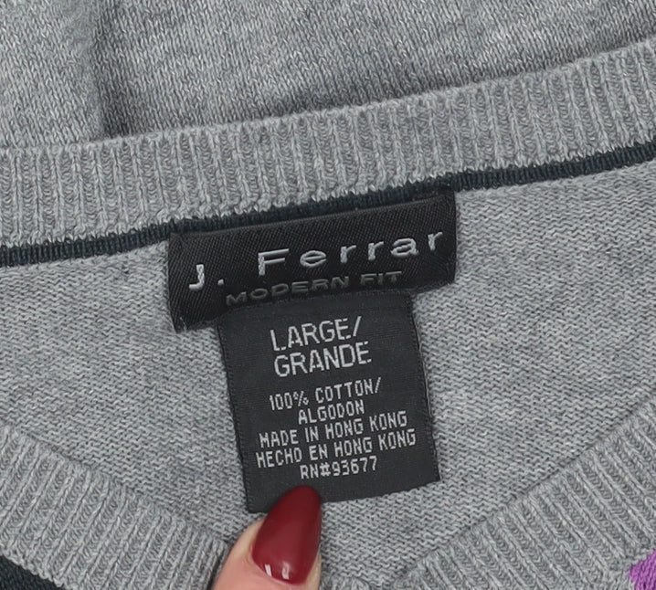 J. Ferrar Men's Grey Argyle Pullover Jumper, Size L