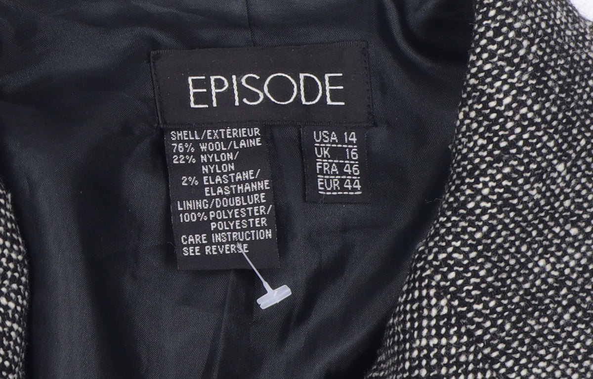 Episode Women's Grey Blazer, Size 16, Classic Herringbone