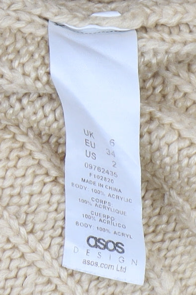 ASOS Women's Beige High Neck Chunky-Knit Pullover Jumper