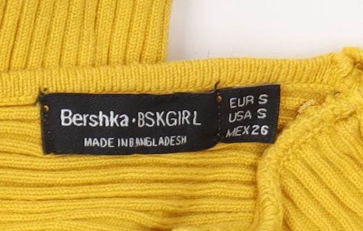 Bershka Women's Yellow High Neck Pullover Jumper, Size 8