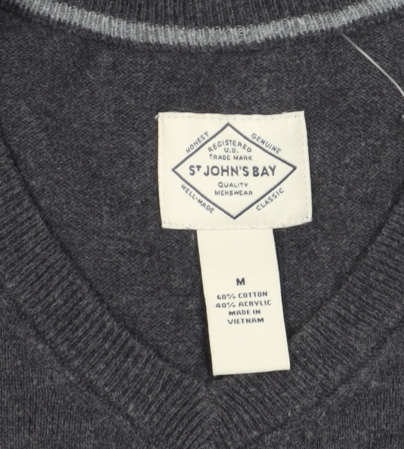 St John's Bay Men's Grey Pullover Jumper, V-Neck, M
