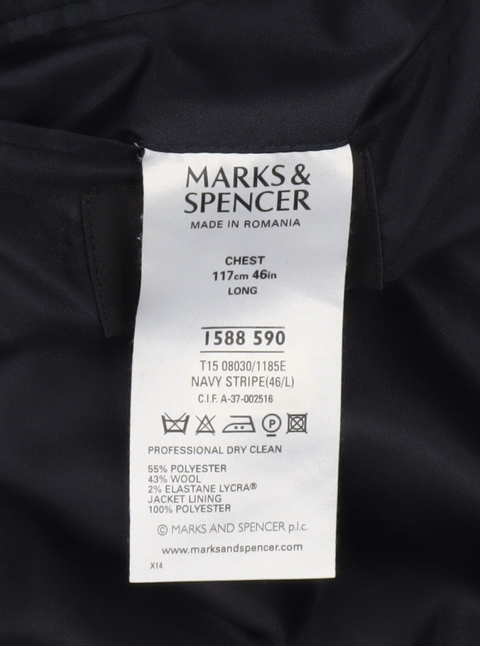 Marks & Spencer Men's Blue Striped Blazer 46L