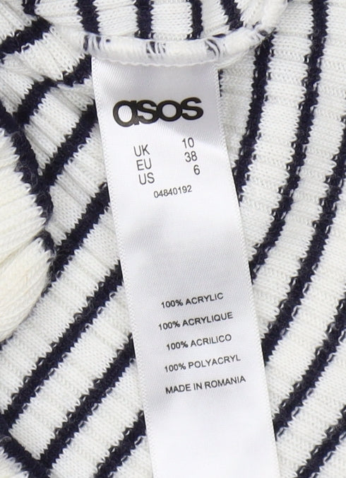 ASOS Women's Black Striped V-Neck Pullover Jumper - Size 10