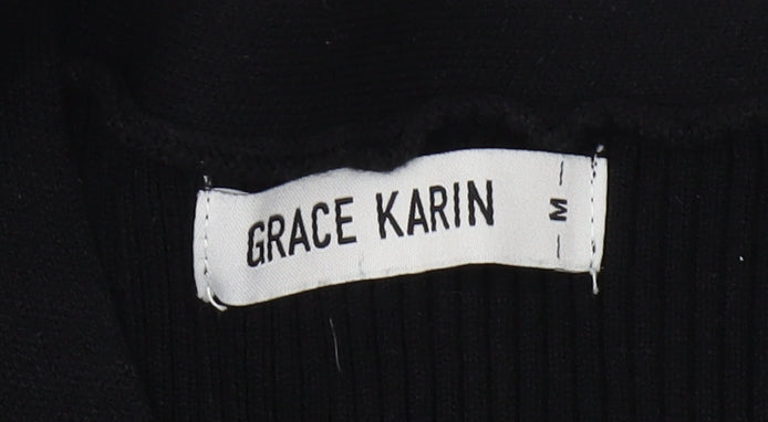 Grace Karin Black Bodycon V-Neck Dress for Women - Medium
