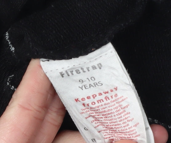 Brand and care label for Firetrap girls’ black pullover hoodie 9-10 years with logo accents