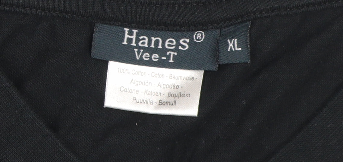 Hanes Men's Black V-Neck Beer Logo T-Shirt XL