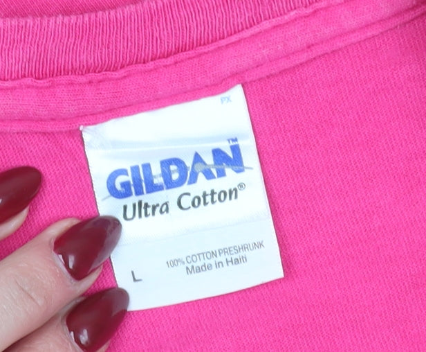 Gildan Pink Unisex T-Shirt L Cotton Crew Neck