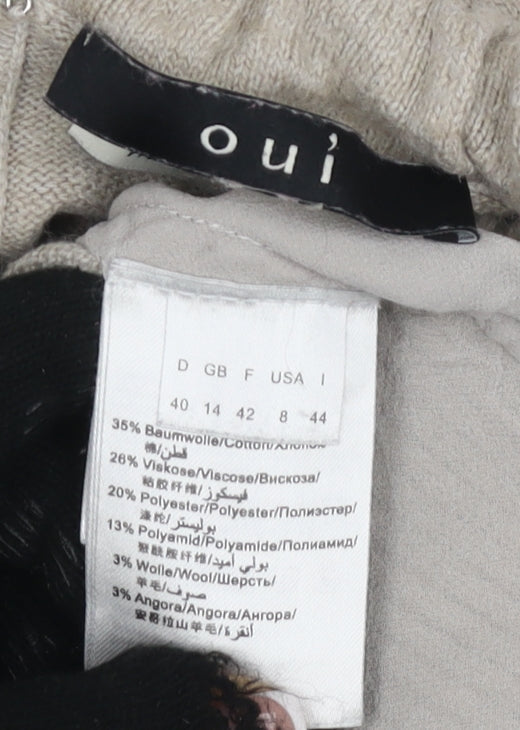 Oui Women's Beige Pullover Jumper, Size 14, Knit, Long Sleeve
