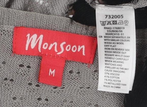 Monsoon Women's Grey Open-Knit Wrap Jumper M