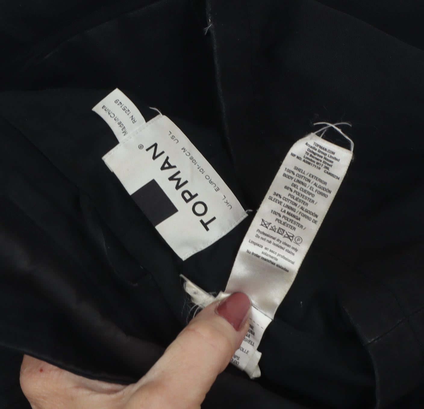 Topman Men's Black S Overcoat with Point Collar