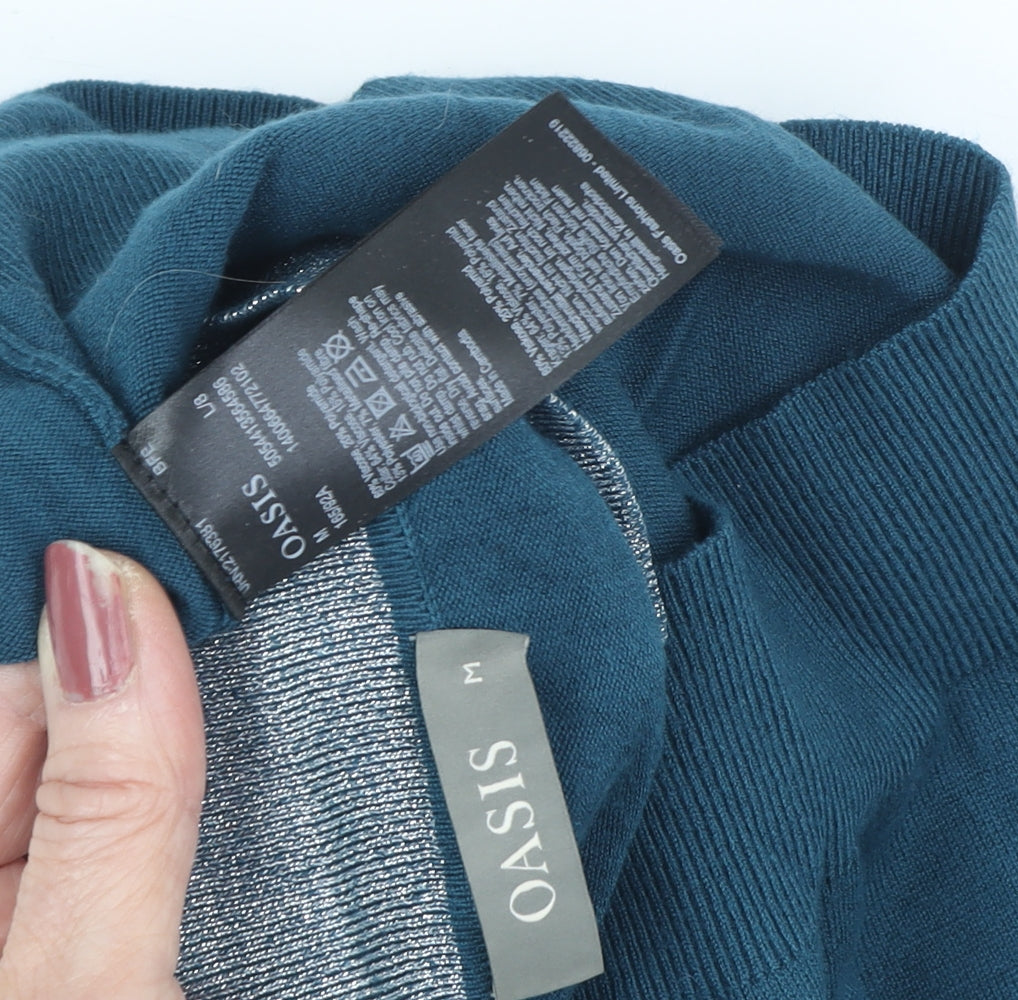 Oasis Women's Blue Mock Neck Pullover Jumper Medium
