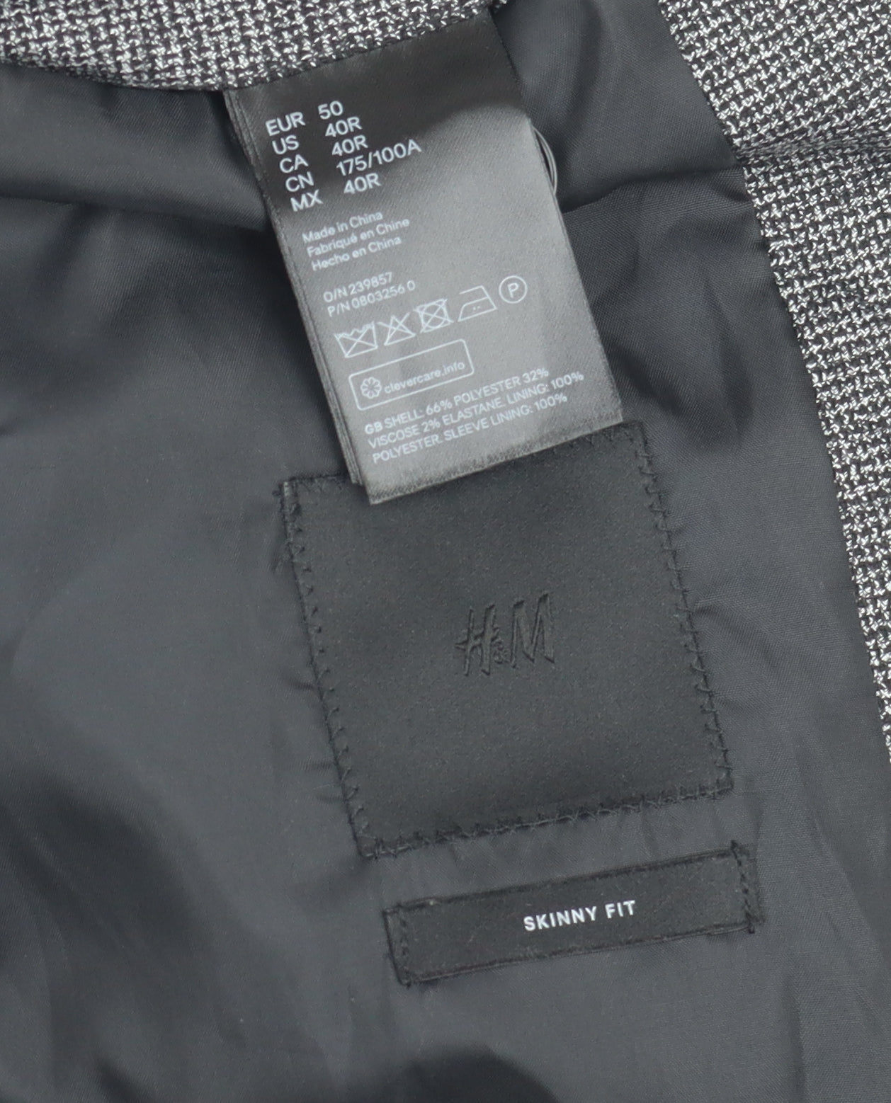 H&M Men's Grey Slim Fit Blazer 40R Single-Breasted