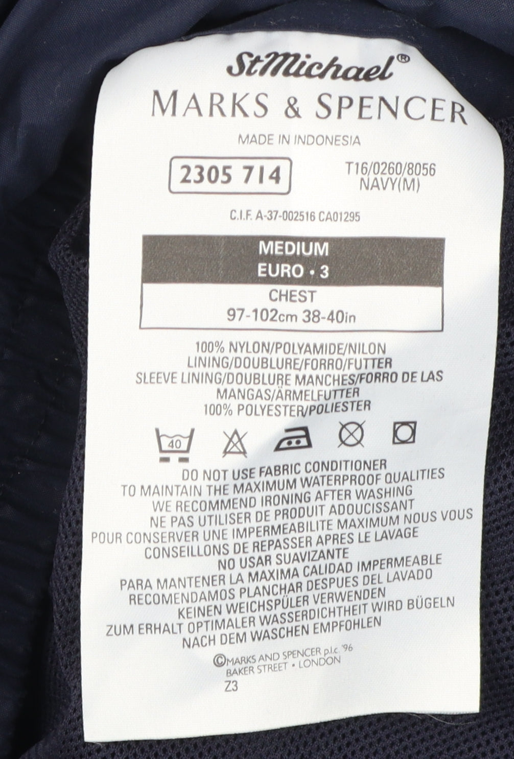 Marks & Spencer Men's Blue Medium Windbreaker Jacket