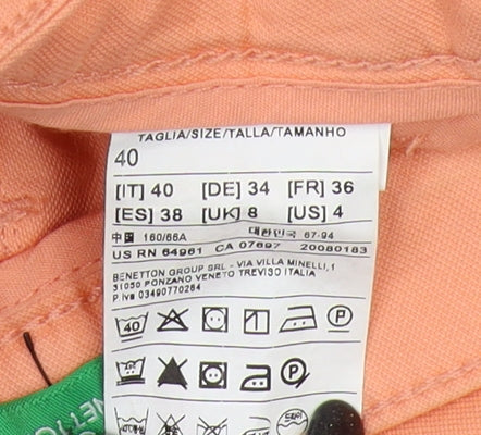 United Colors of Benetton Women's Orange Cotton Chino's Size 8