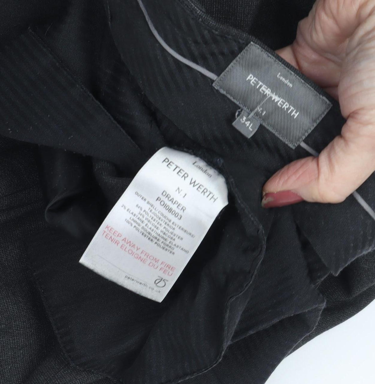 Peter Werth Men's Black Slim Fit Dress Trousers L