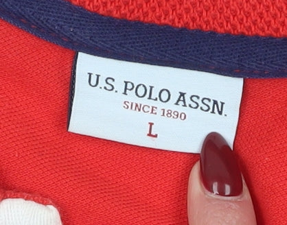 US Polo Assn Men's Red Striped Polo Shirt Size L