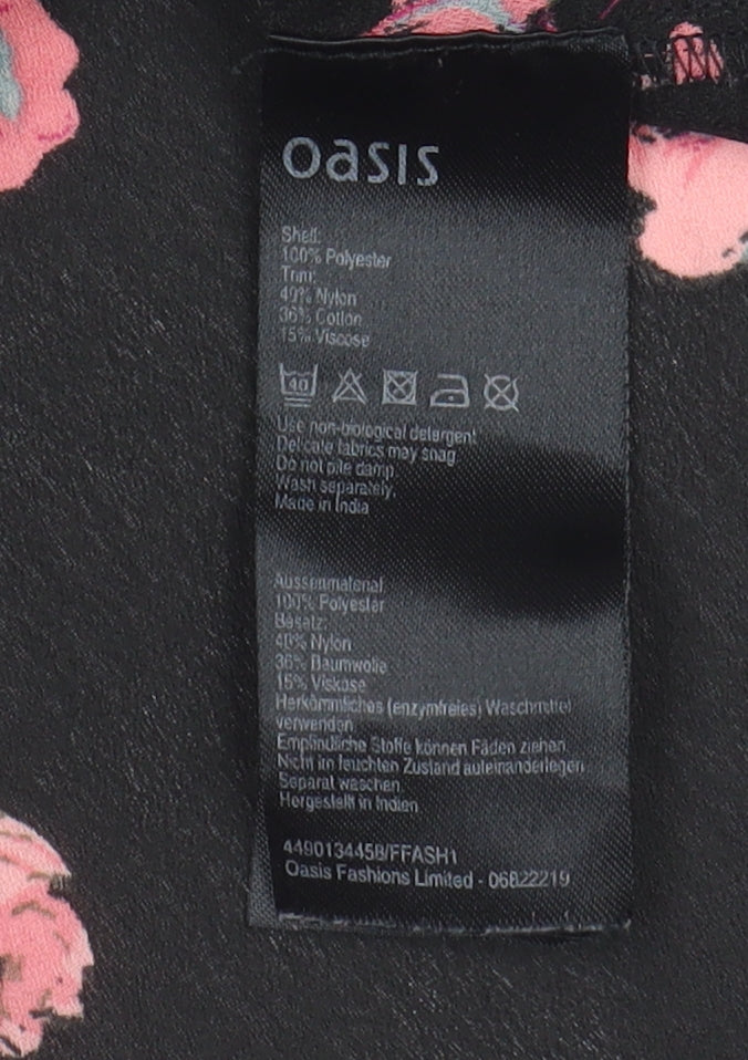 Oasis Women's Black Floral Tunic Blouse Size 8