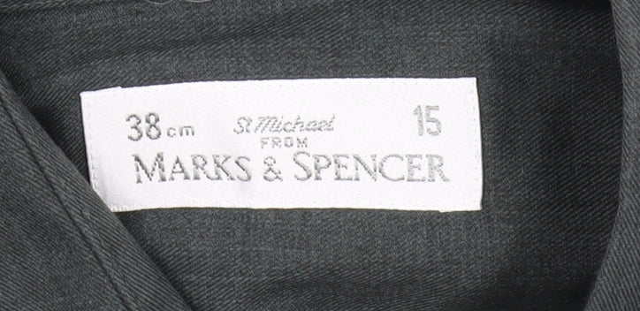 Marks & Spencer Men's Green Vintage Button-Up Shirt, Size 15