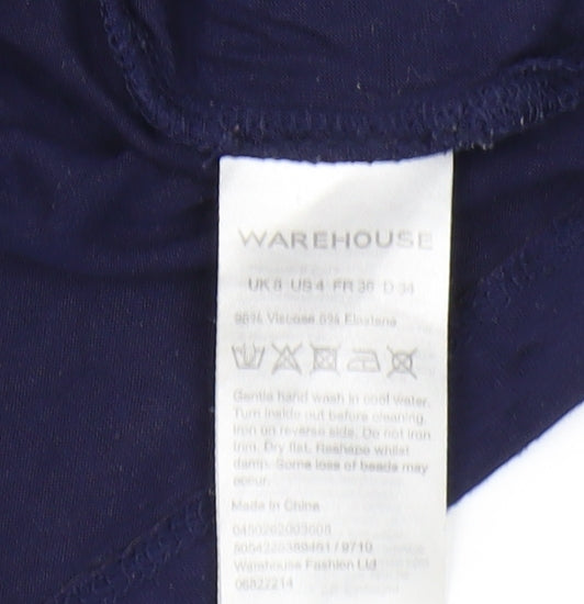 Warehouse Women Blue Beaded Top Size 8