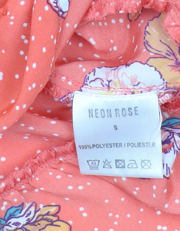 Neon Rose Womens Orange Cropped Floral Blouse Size S