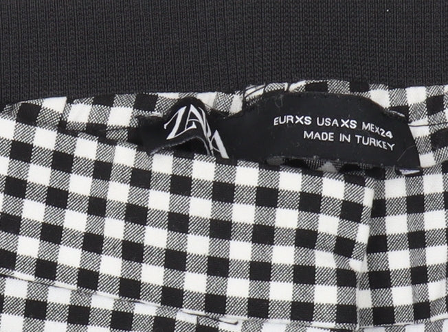 Zara Women's Checked Trousers XS Black Straight Slim