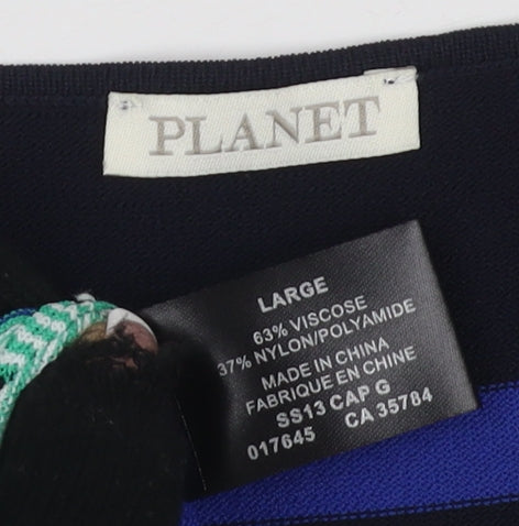 Planet Women's Blue Striped T-Shirt L