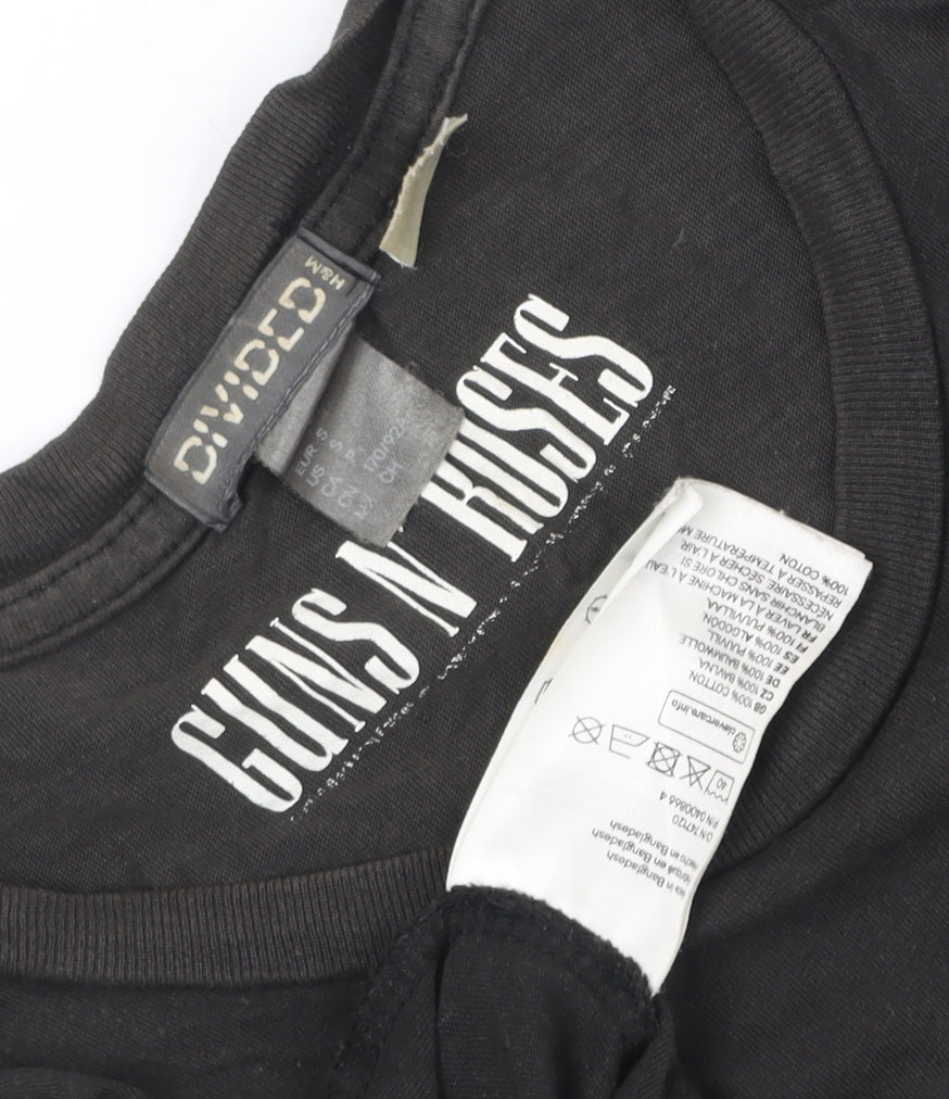 H&M Unisex Black Music T-Shirt, Size S, Casual Crew Neck