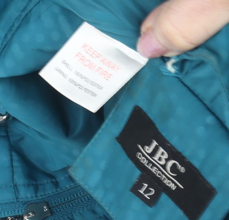 JBC Women's Blue Mid-Length Hooded Rain Jacket - Size 12