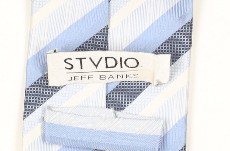 STVDIO Jeff Banks Blue Striped Mens Silk Tie