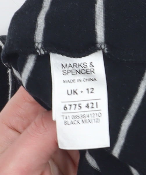 Marks & Spencer Women's Black Striped Button-Up, Size 12