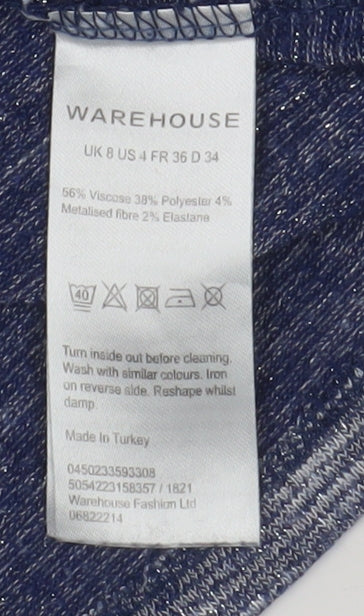 Warehouse Women's Blue T-Shirt Size 8 Basic Casual