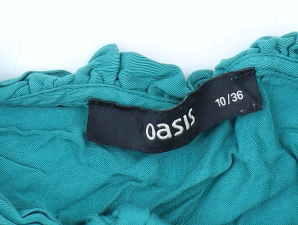 Oasis Green Sleeveless Ruffle Blouse Size 10