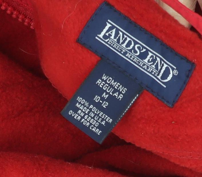Lands' End Women's Red Fleece Jacket, M, Hooded