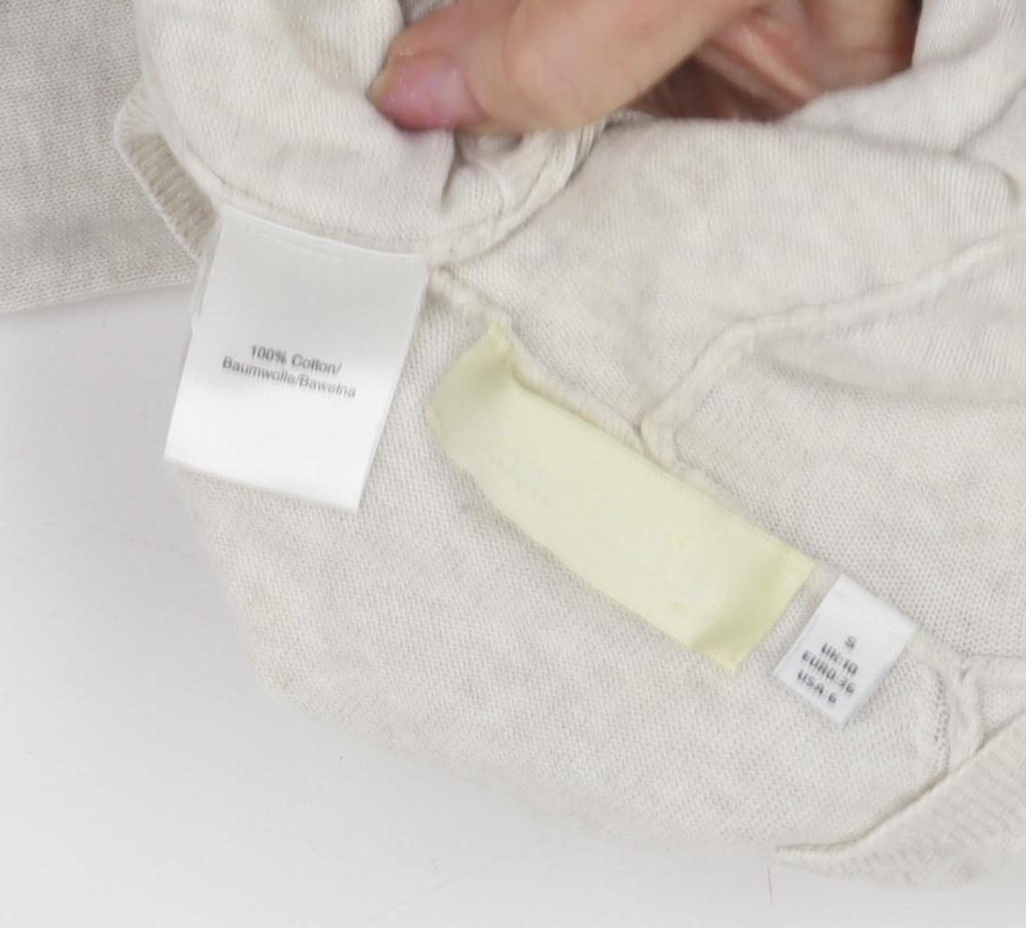 Beige Hooded Women's V-Neck Pullover Jumper, Size S