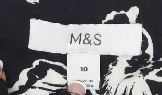 Marks & Spencer Floral A-Line Black Dress - Size 10